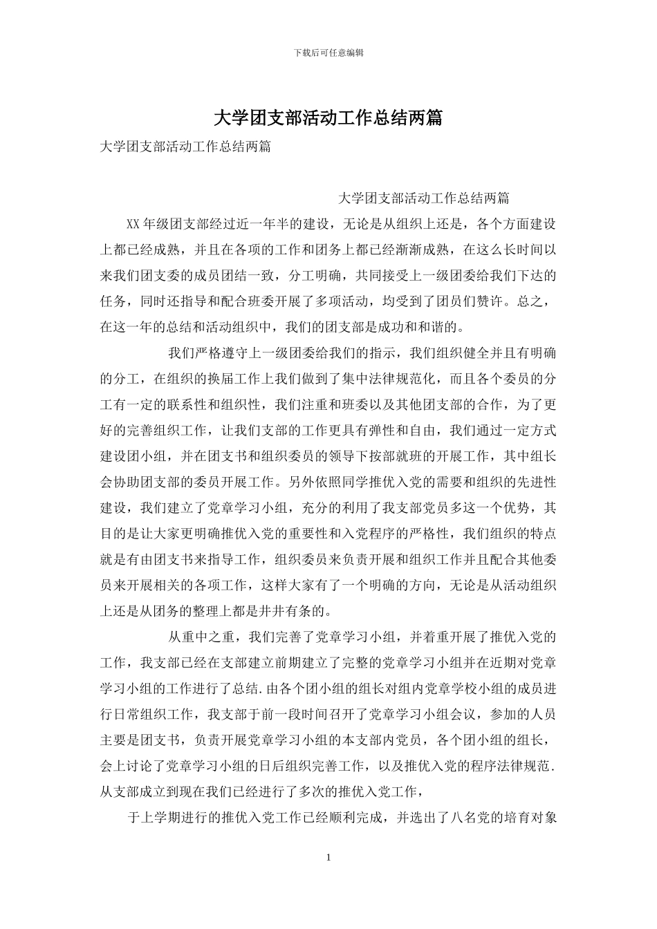 大学团支部活动工作总结两篇_第1页