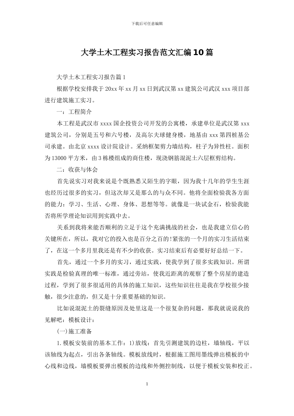 大学土木工程实习报告范文汇编10篇_第1页