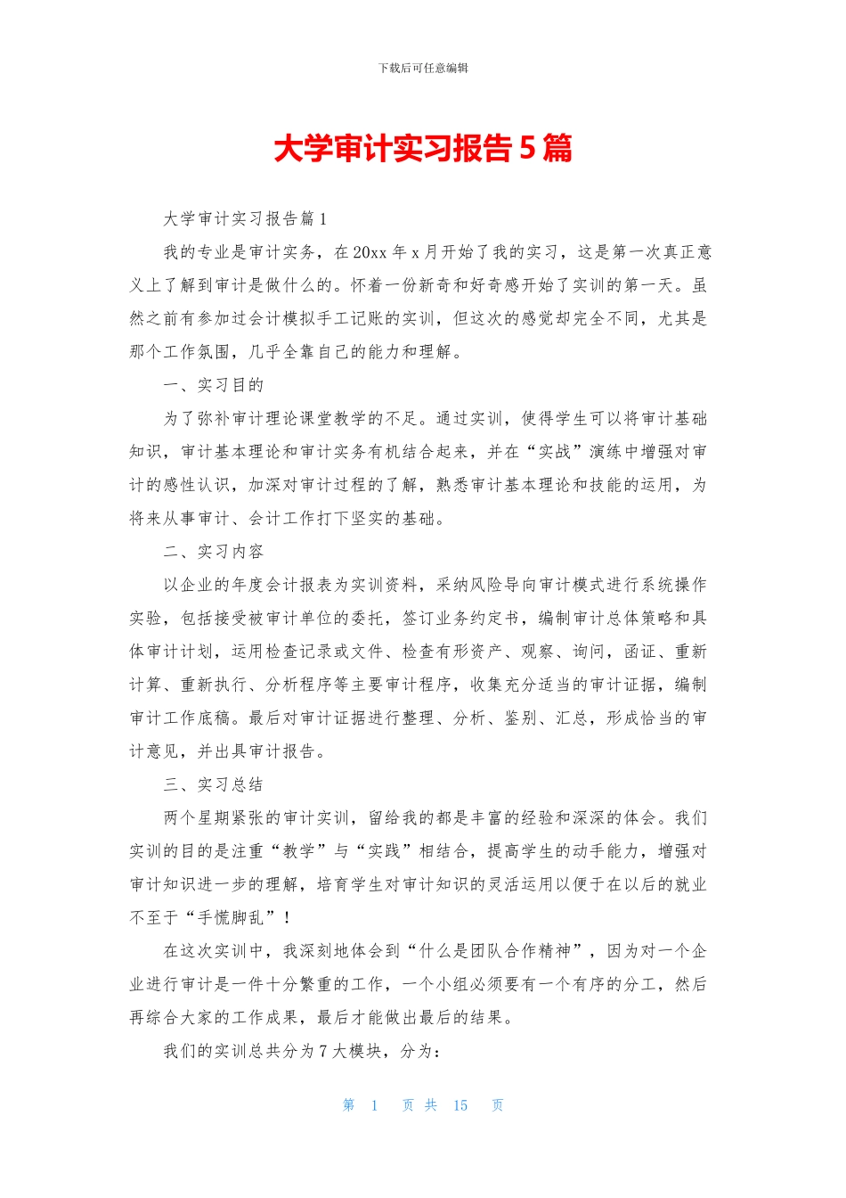 大学审计实习报告5篇_第1页
