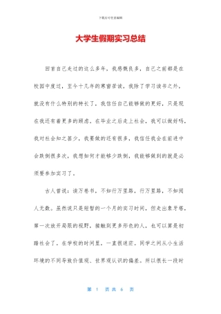 大学生假期实习总结