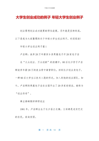 大学生创业成功的例子