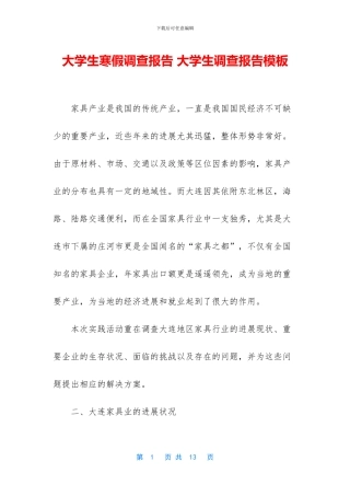 大学生寒假调查报告