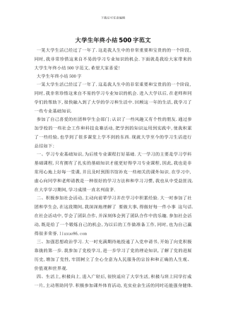 大学生年终小结500字范文