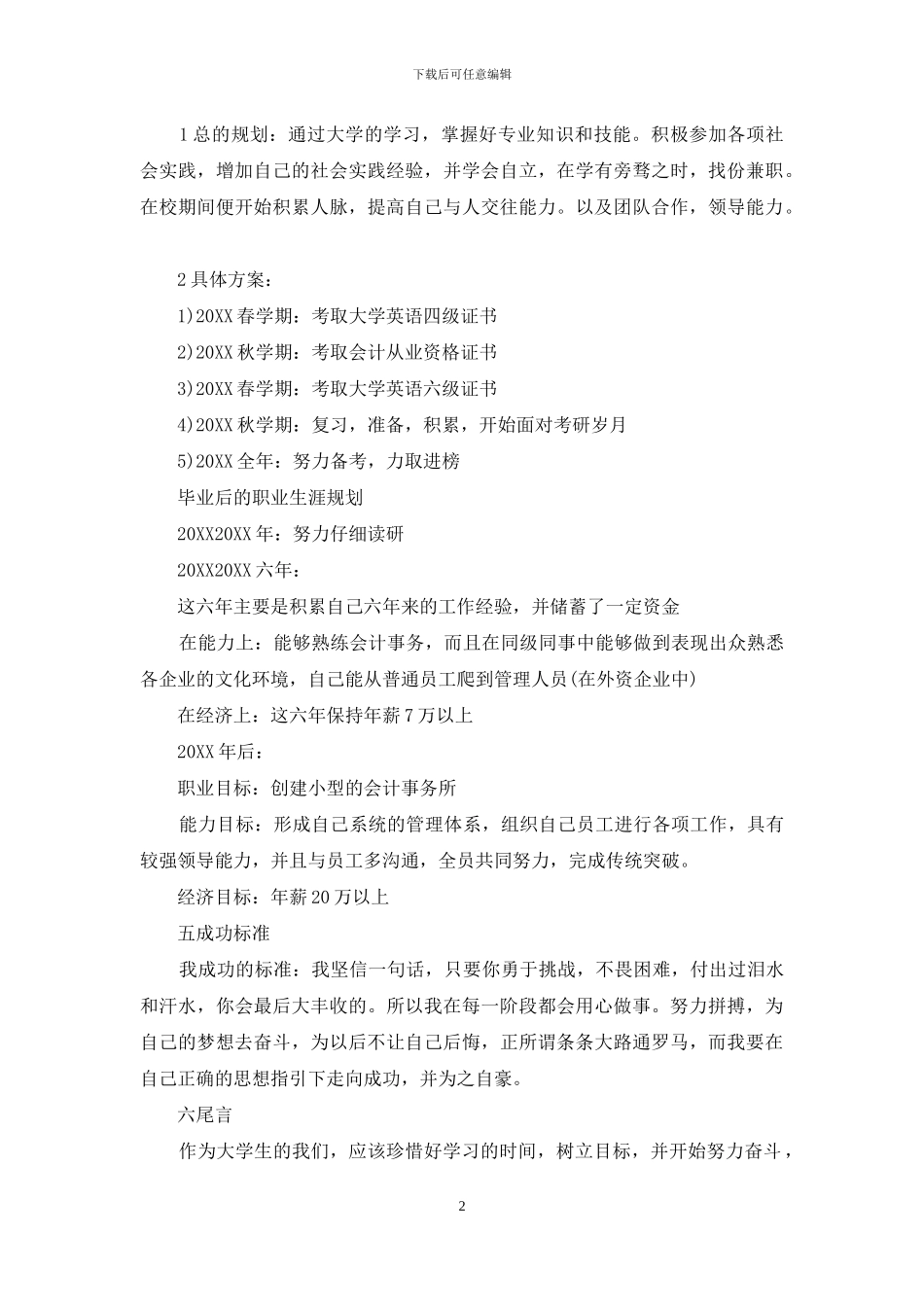 大学生职业生涯规划书1000字_第2页