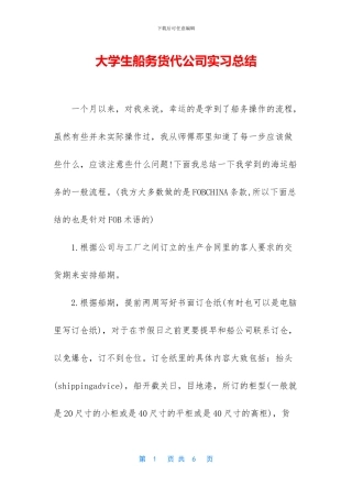大学生船务货代公司实习总结