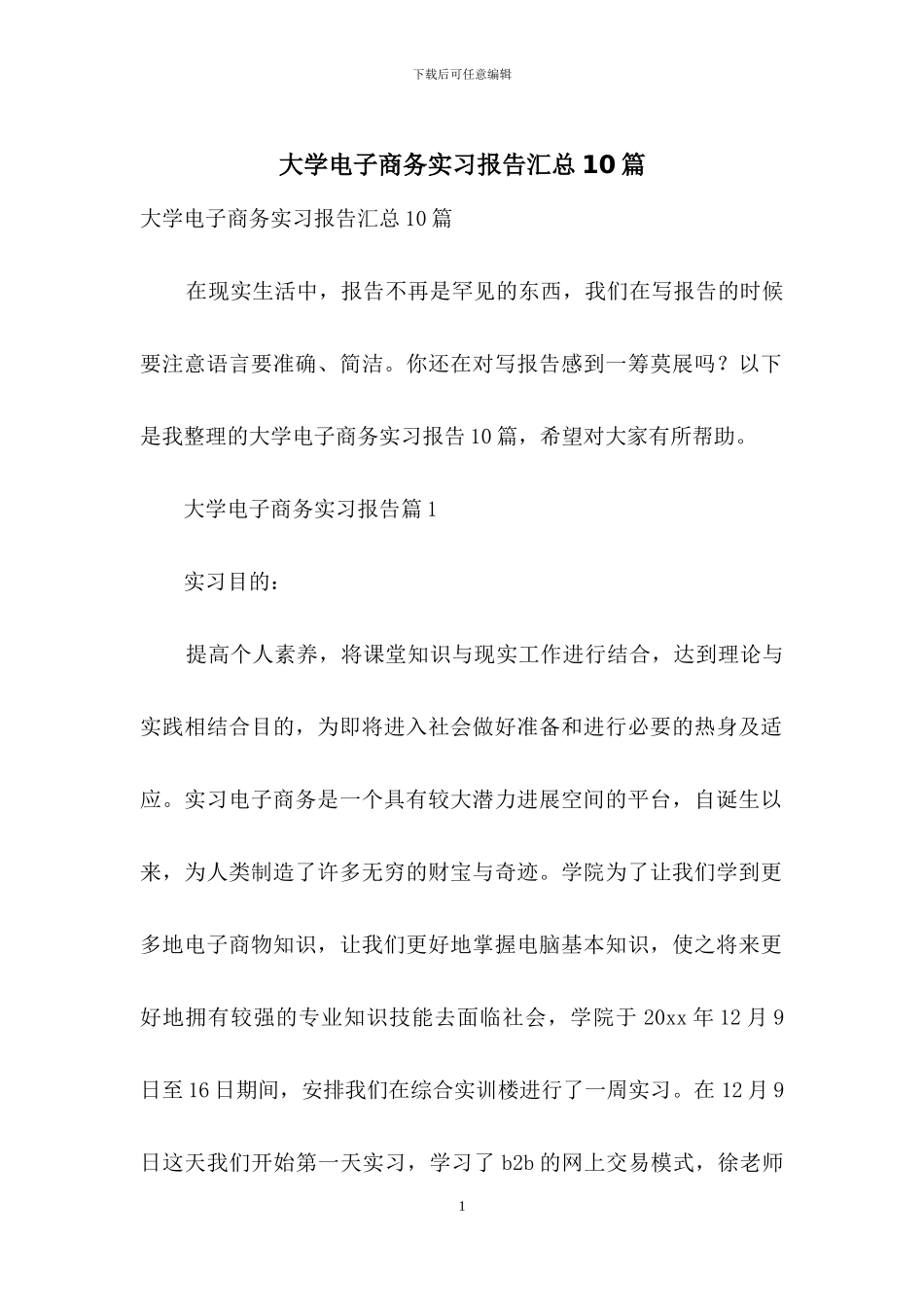 大学电子商务实习报告汇总10篇_第1页