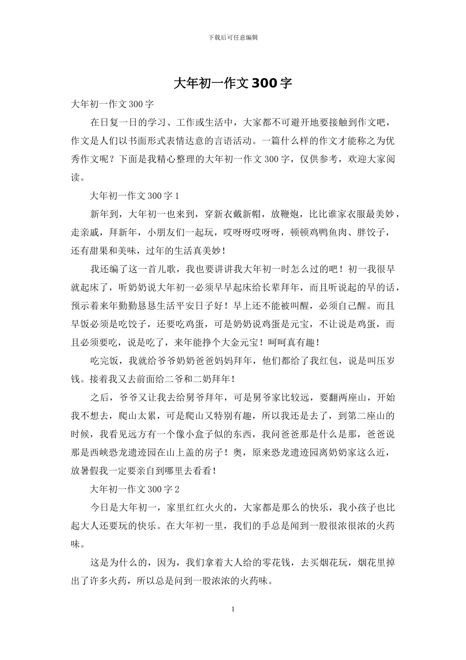 大年初一作文300字_第1页