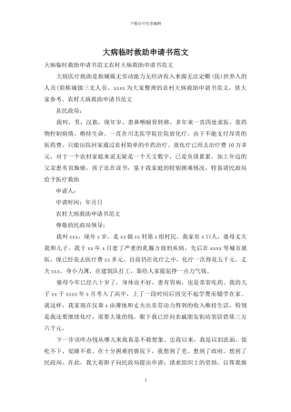 大病临时救助申请书范文