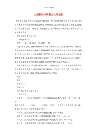 大病救助申请书怎么写范例