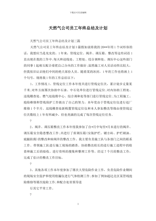 天然气公司员工年终总结及计划