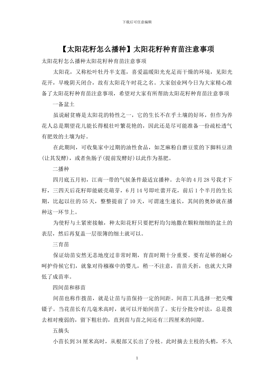 太阳花籽种育苗注意事项_第1页