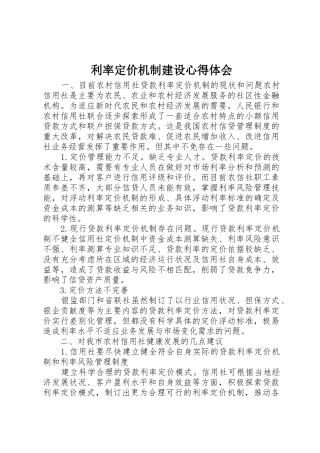 利率定价机制建设心得体会