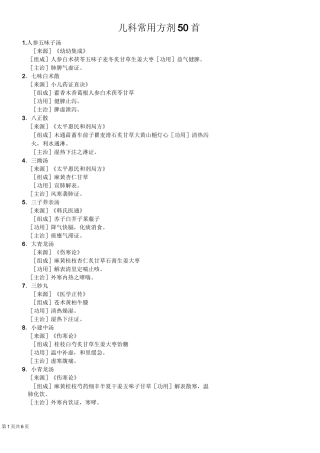 儿科常用方剂50首方剂