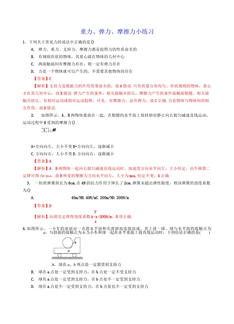 重力、弹力、摩擦力 经典小练习_第1页