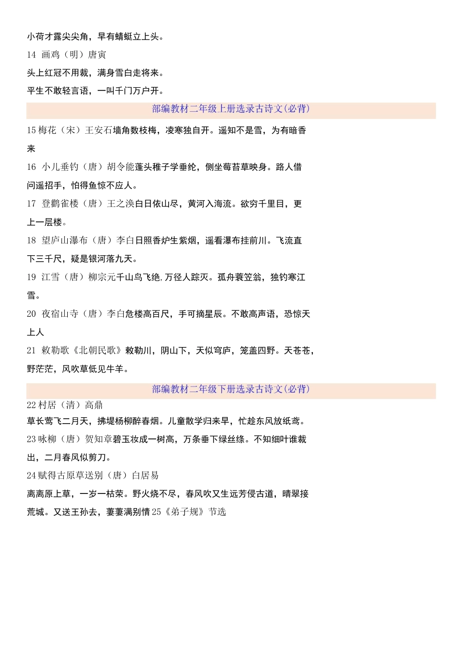 统编版(部编本)六年级上册新统编1-6年级教材古诗、古文整理_第2页
