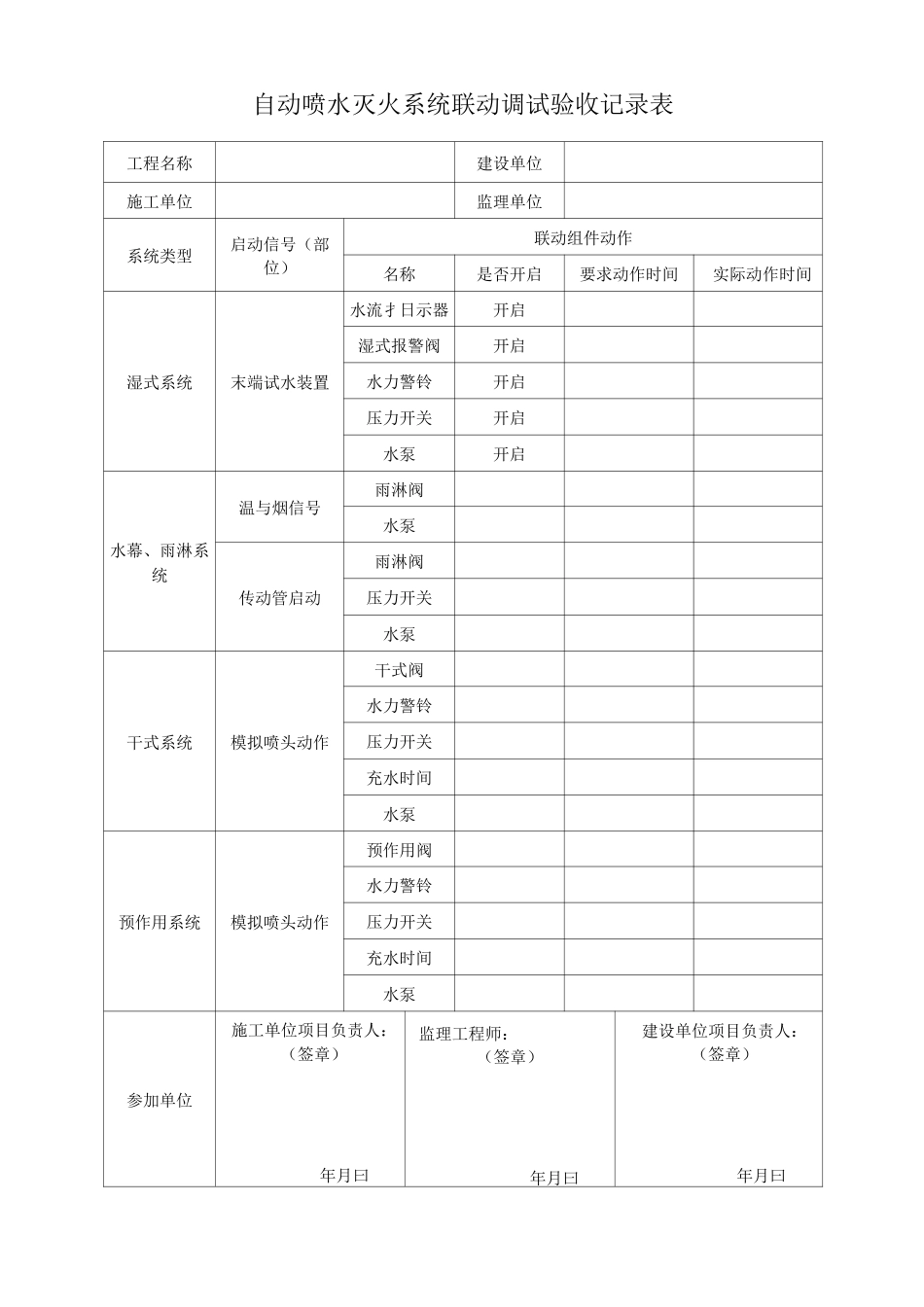 自动喷水灭火系统联动调试验收记录表_第1页