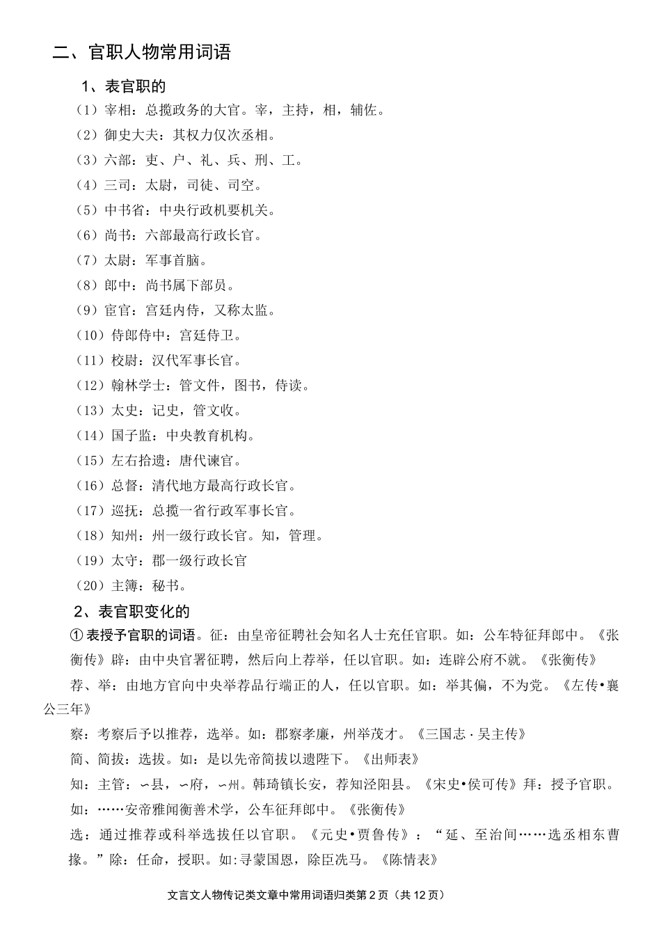 文言文人物传记中常用词语归类_第2页