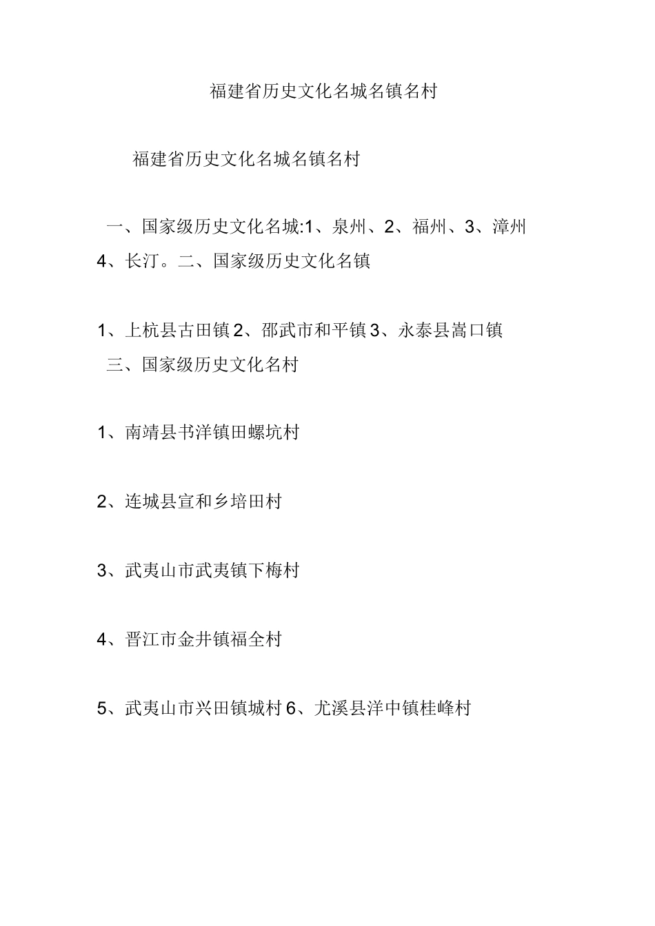 福建省历史文化名城名镇名村_第1页