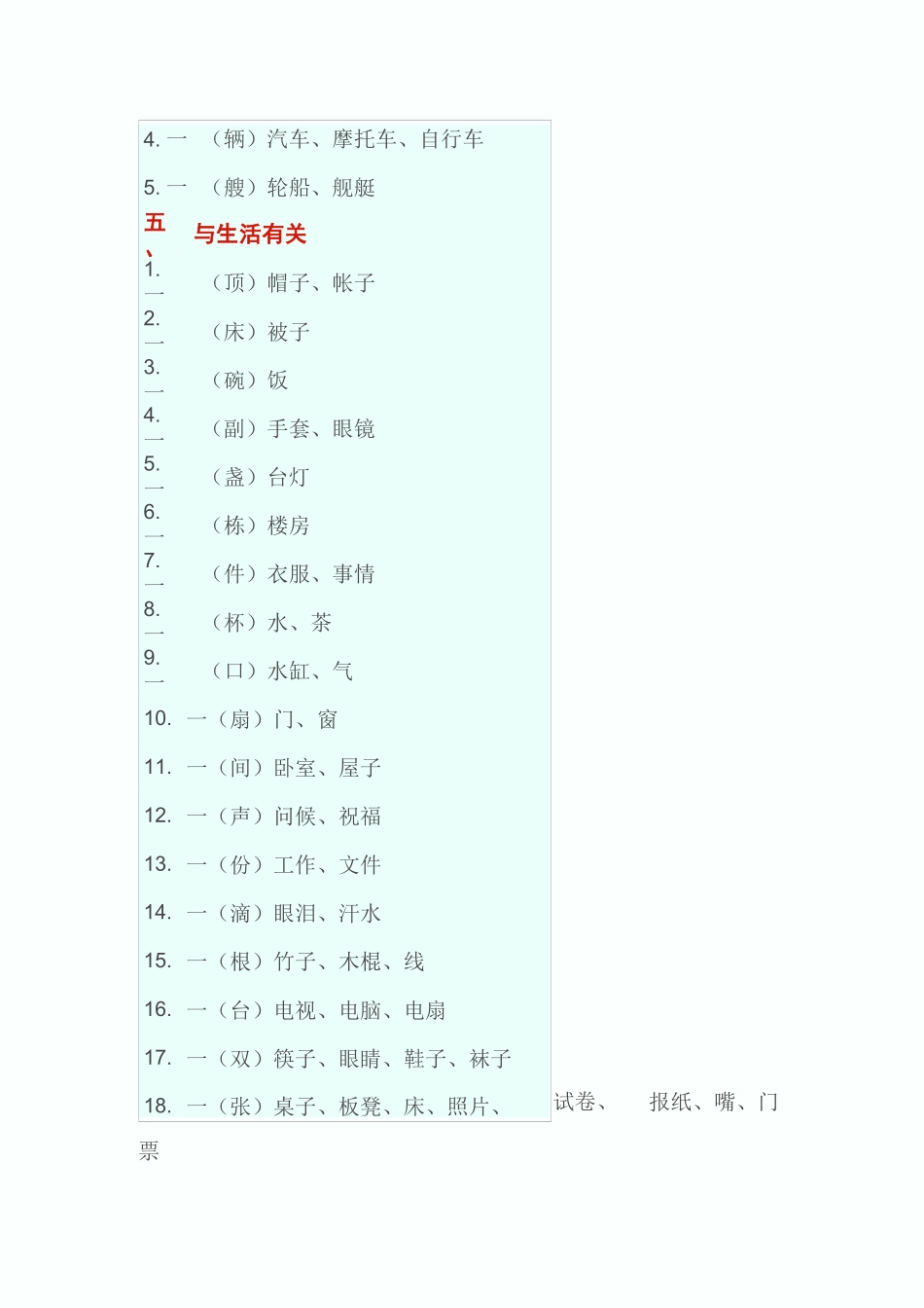 一年级语文上册量词专项整理及练习_第3页