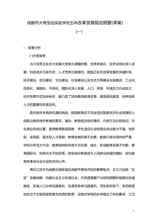 学校未来五年改革发展规划纲要(初稿)总结