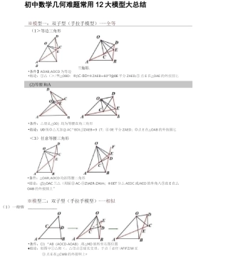 初中数学几何难题常用12大模型大总结