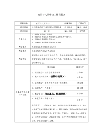 液压传动工作原理与系统组成-教案