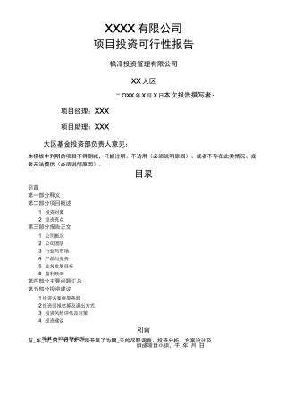 项目投资可行性报告