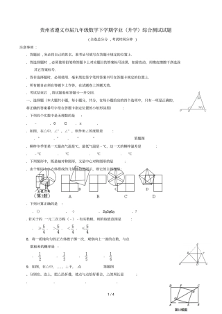 贵州遵义2017届九年级数学下学期学业升学综合测试试题无答案
