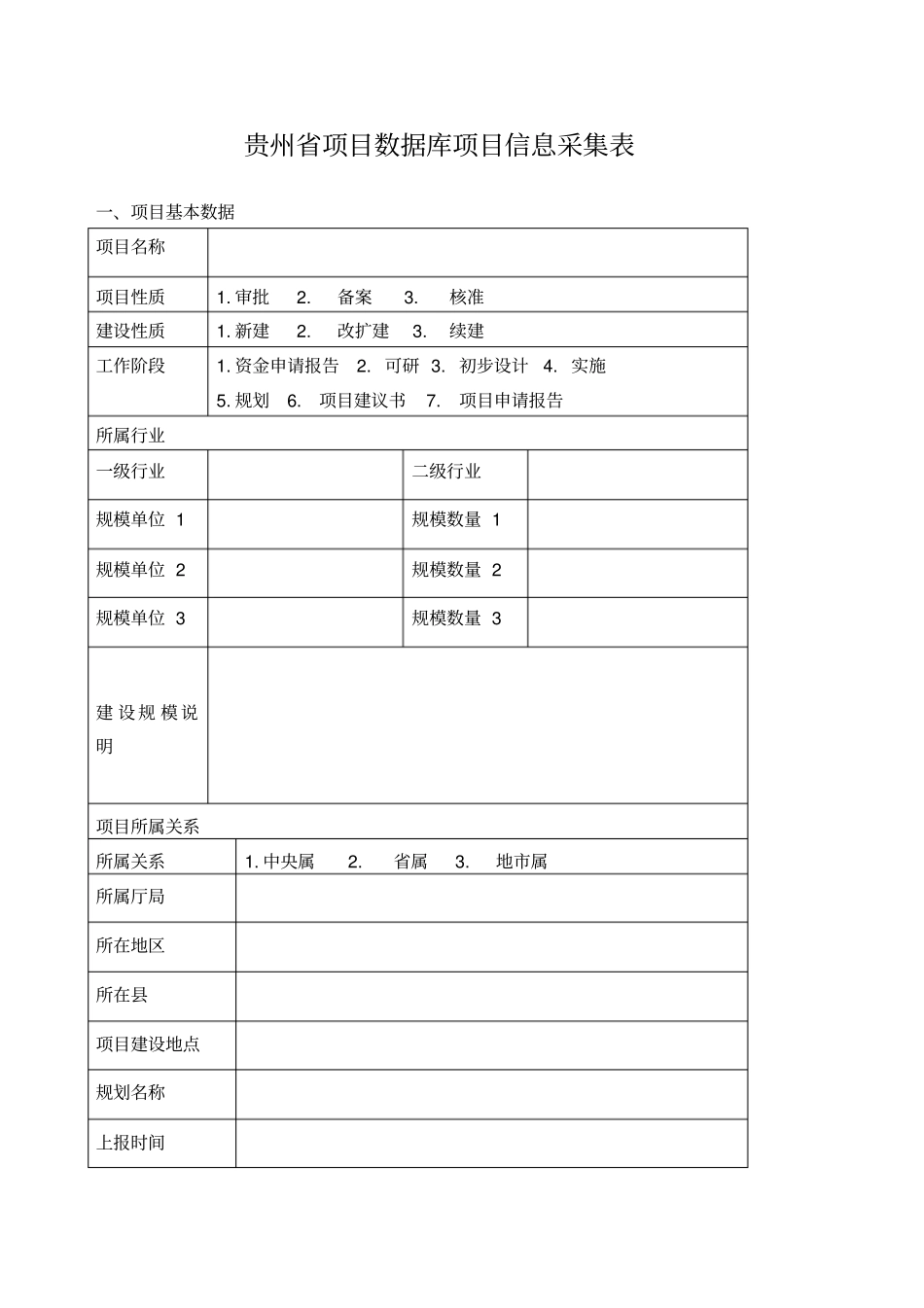 贵州项目数据库项目信息采集表_第1页