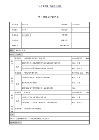 资产会计岗位说明书