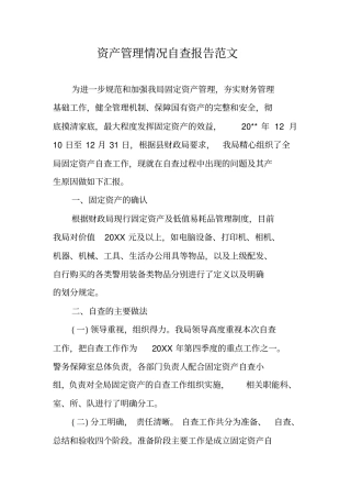 资产管理情况自查报告范文