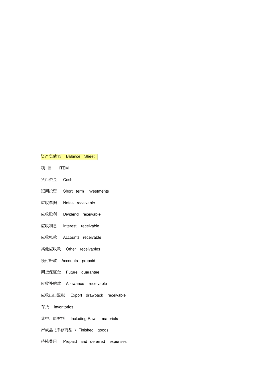 资产负债表中英文表_第1页