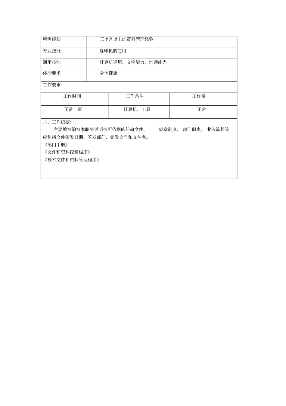 资料管理员岗位说明书_第3页