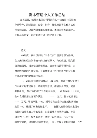 资本营运个人工作总结