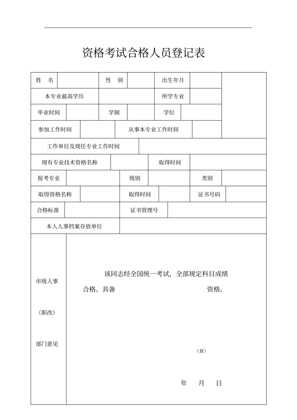 资格考试合格人员登记表_第1页