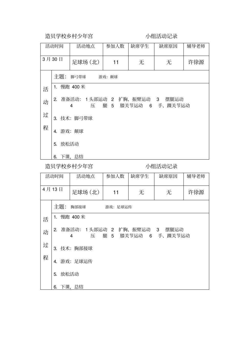 足球兴趣小组活动记录_第2页