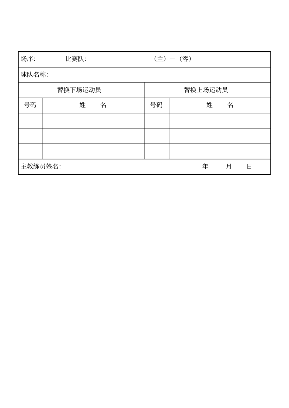 足球比赛专用表格——换人申请单_第2页