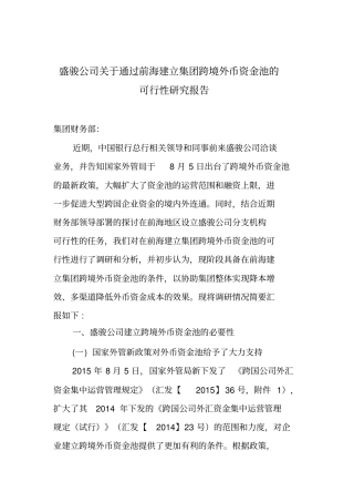 跨境资金池可研报告