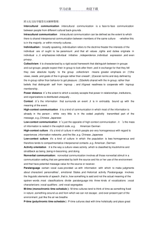 跨文化交际学考试名词解释