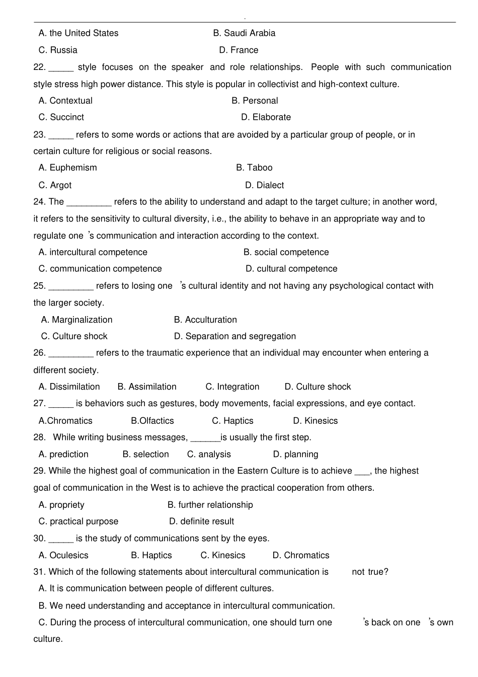 跨文化交际选择题部分简答题_第3页