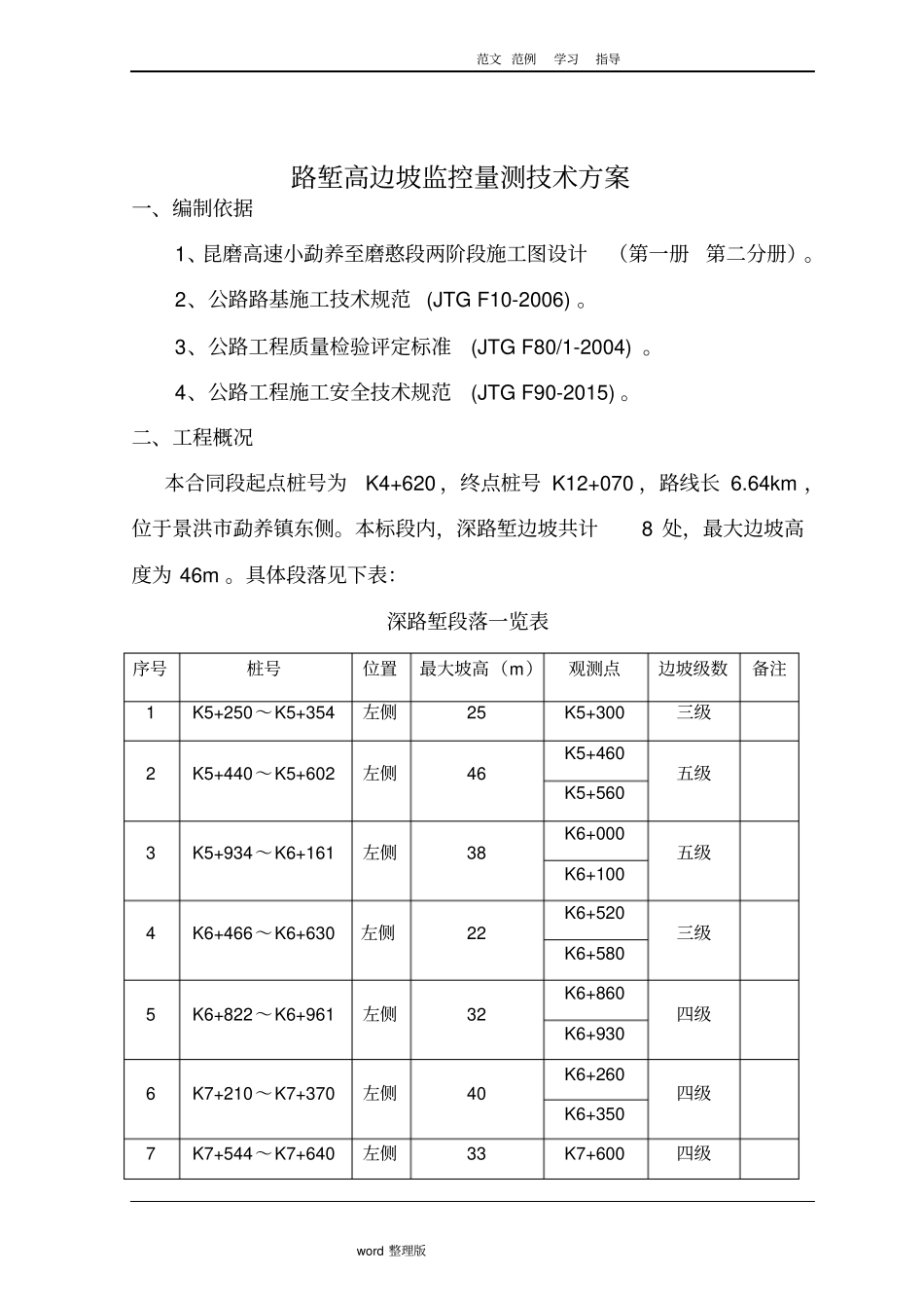 路堑高边坡监测方案总结_第1页