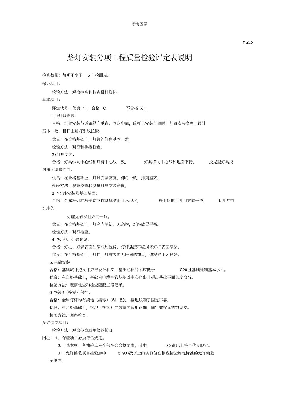 路灯安装分项工程质量检验评定表及说明_第2页