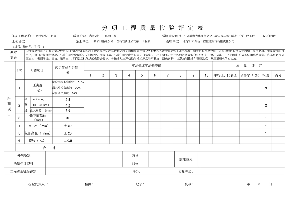 路面分项工程质量检验评定表_第3页
