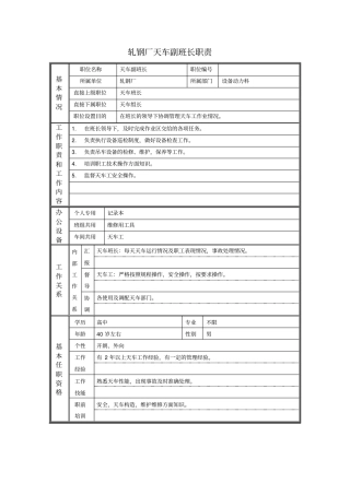 轧钢厂天车副班长职责