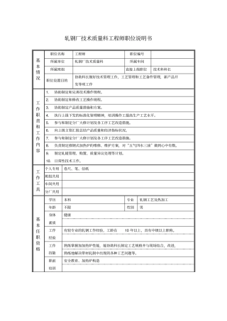 轧钢厂技术质量科工程师职位说明书