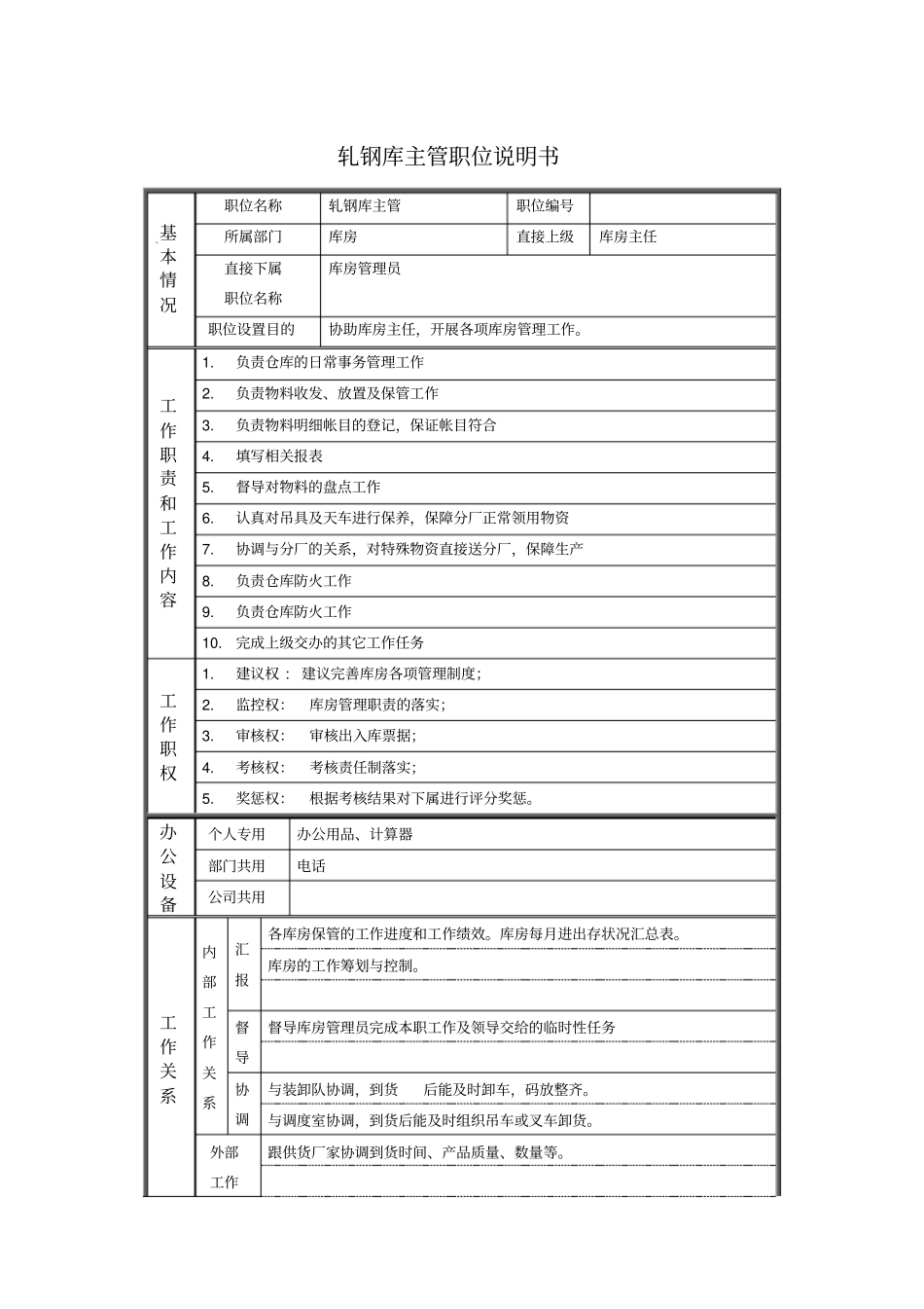 轧钢库主管职位说明书_第1页