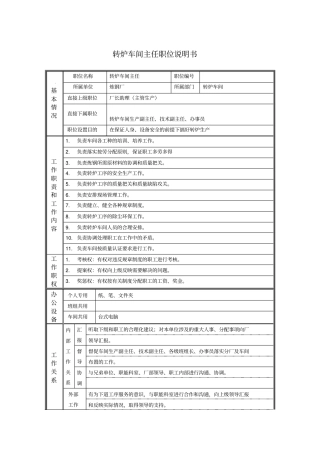 转炉车间主任职位说明书