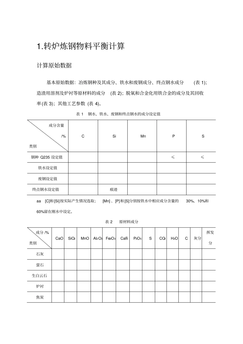转炉炼钢物料平衡计算_第1页