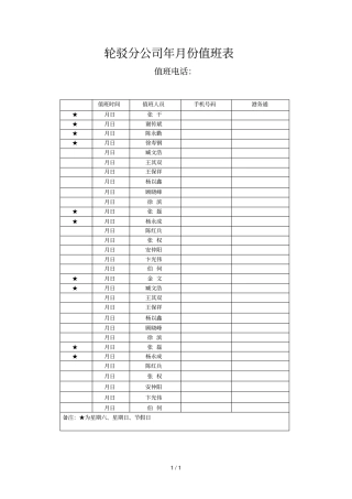轮驳分公司2019年5月份值班表