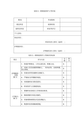 轮转护士考评表